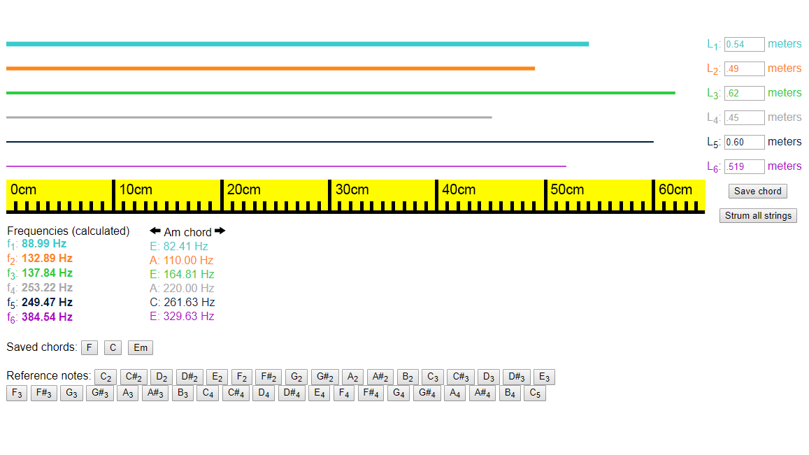 Screenshot of digital guitar simulation app