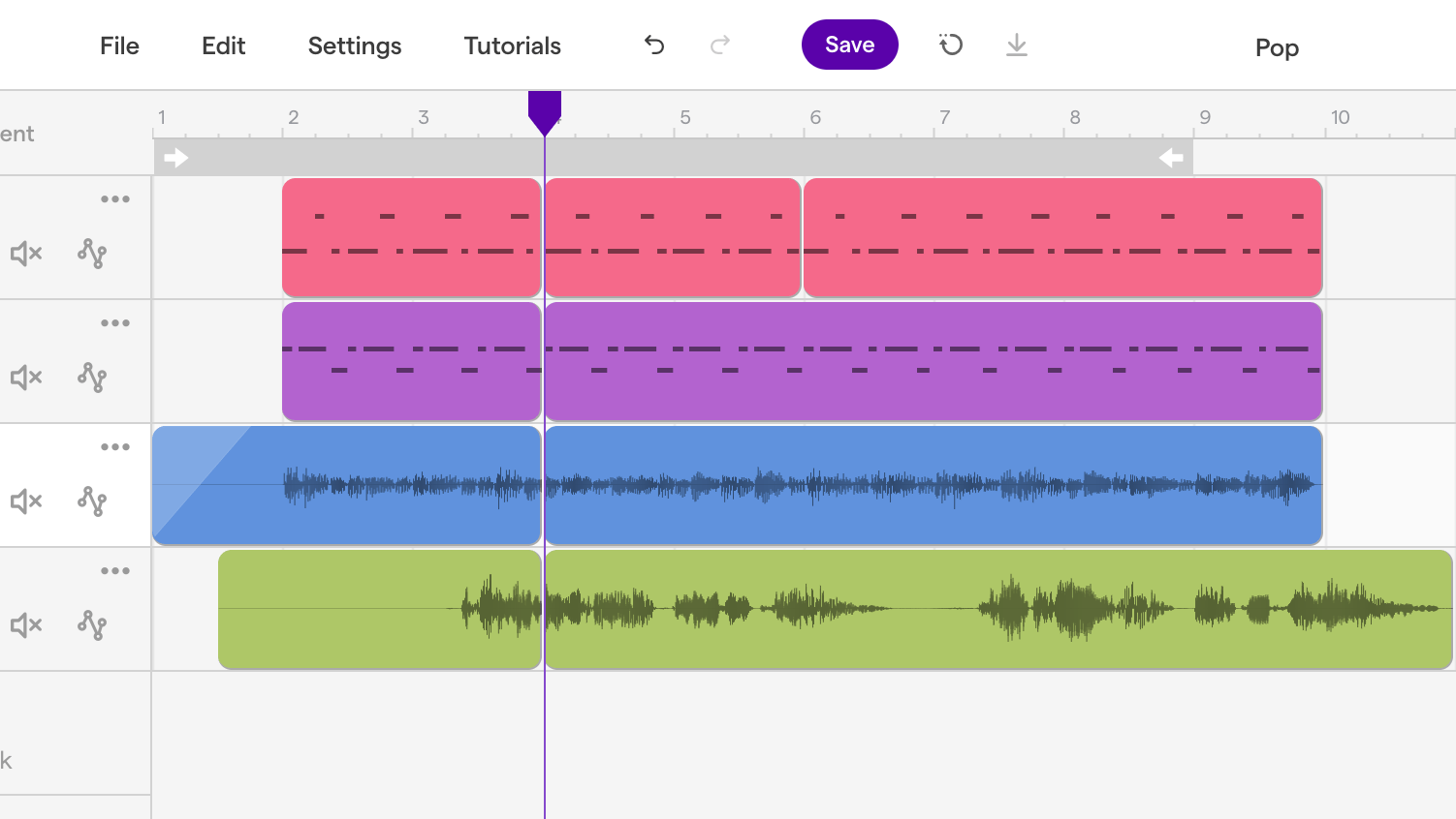 Screenshot of a multitrack Soundtrap project