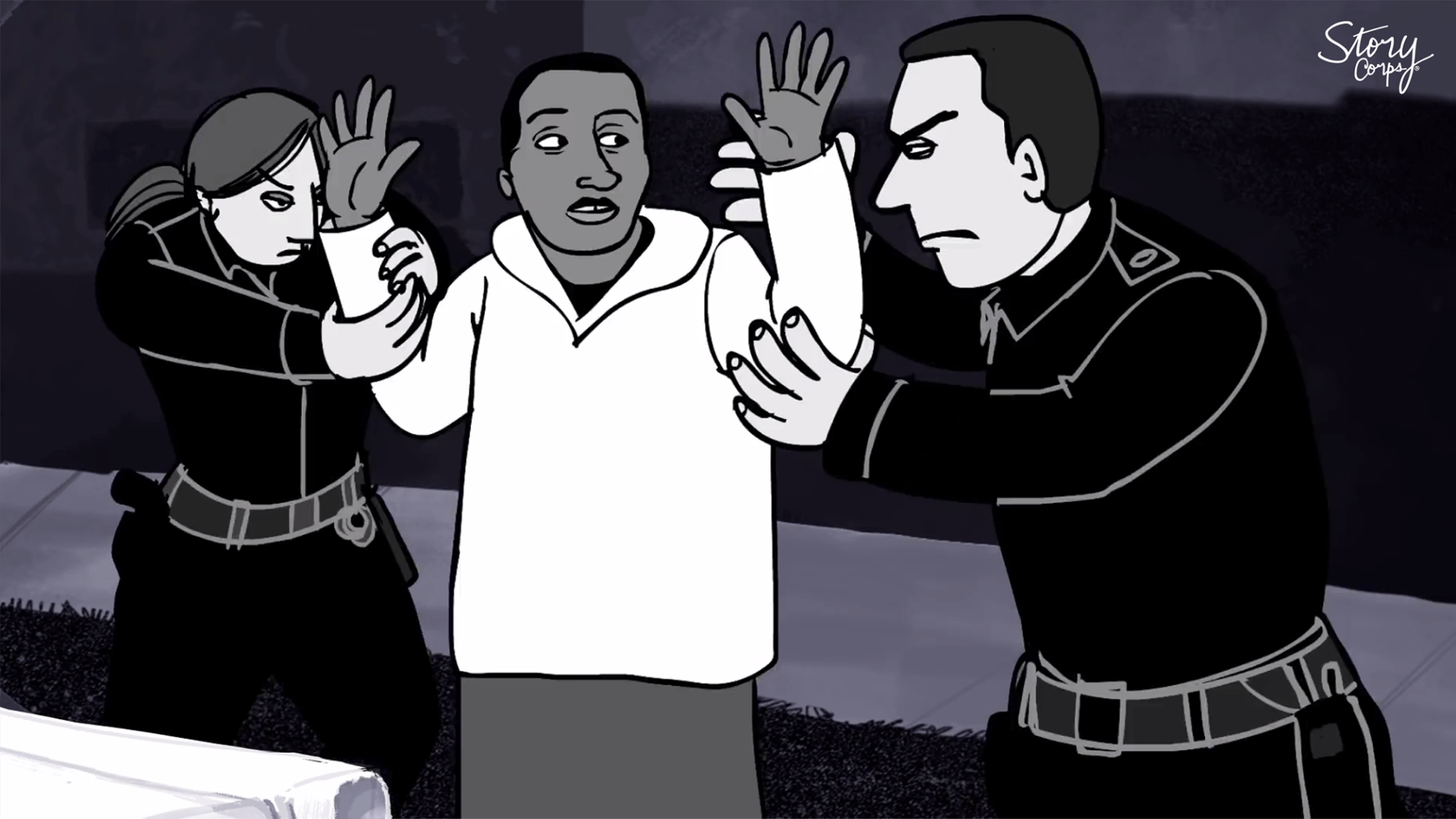 Frame from StoryCorps video, Traffic Stop